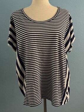 Striped Shirt - Striped Blouse - Navy Blue & White - Size L - Michael Kors